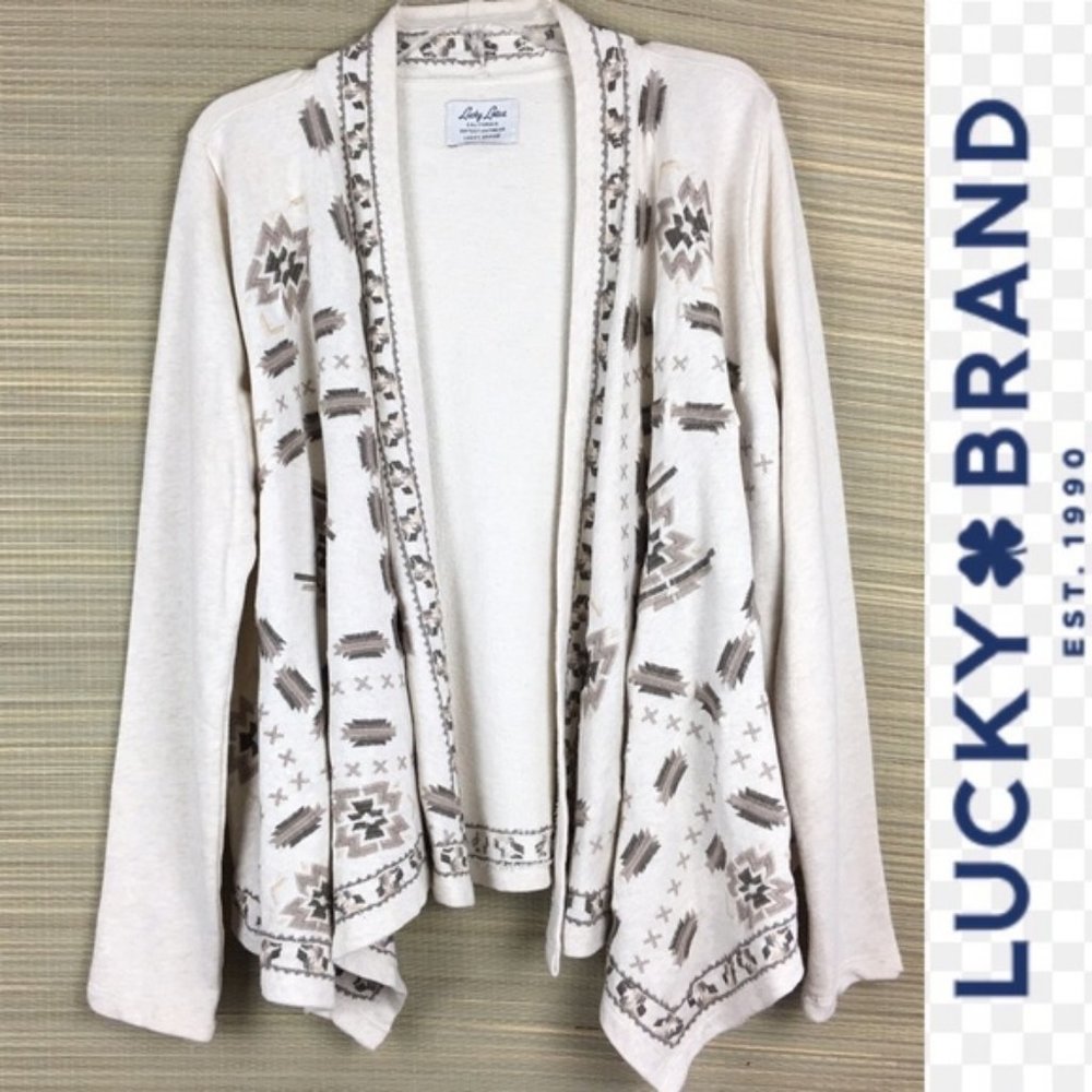 LUCKY BRAND  Embroidered Open Front Cardigan